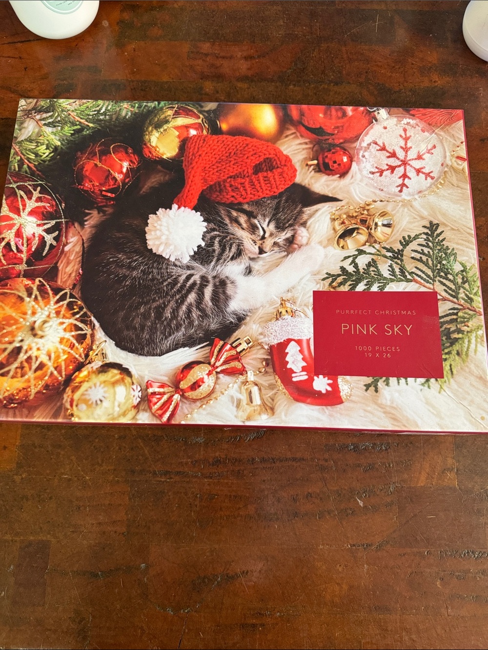 Holiday Cat Puzzle Box - Red Accents